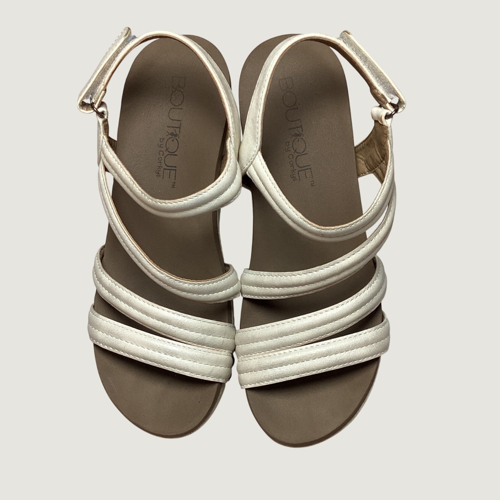 Boutique by Corkys Lifeguard Wedge Sandals Women 9 Cream Boho Platform Strappy